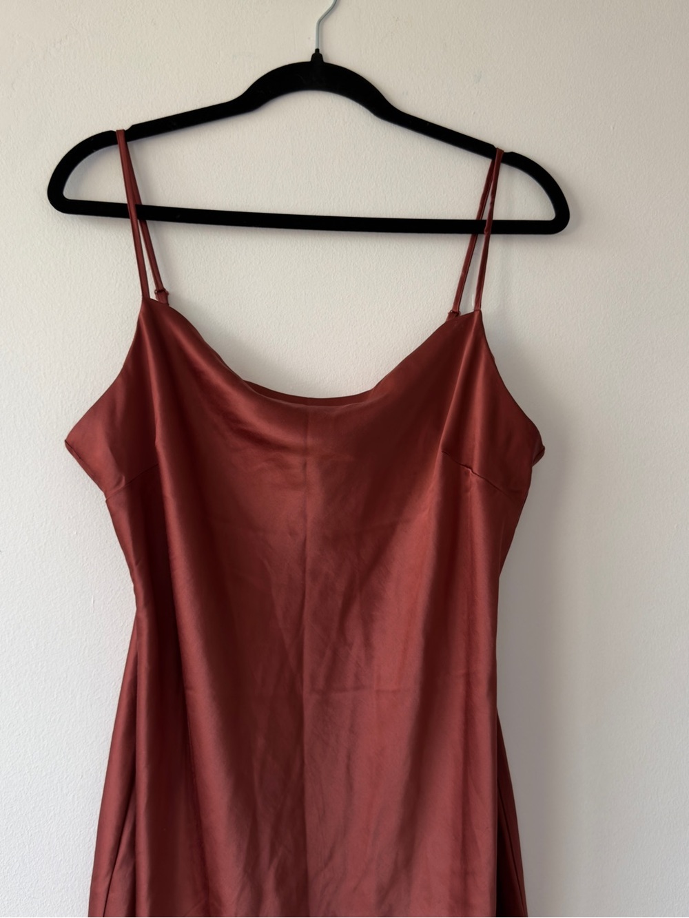 Express Satin Slip Dress in Rust - Picture 2 of 6